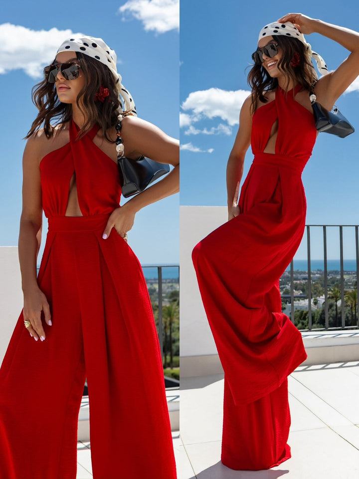 Cut-out back jumpsuit with wide legs Lune London