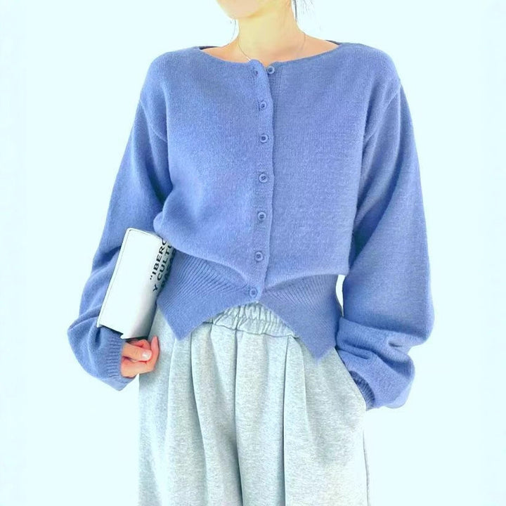 Cardigan court pour femmes avec patte de boutonnage et manches surdimensionnées Chic & Stil