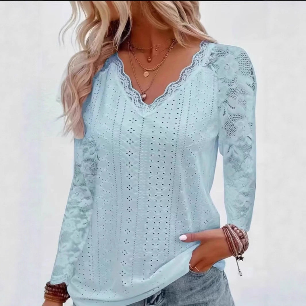 Dames Élégant Top avec Dentelle et Décolleté en V Chic & Stil