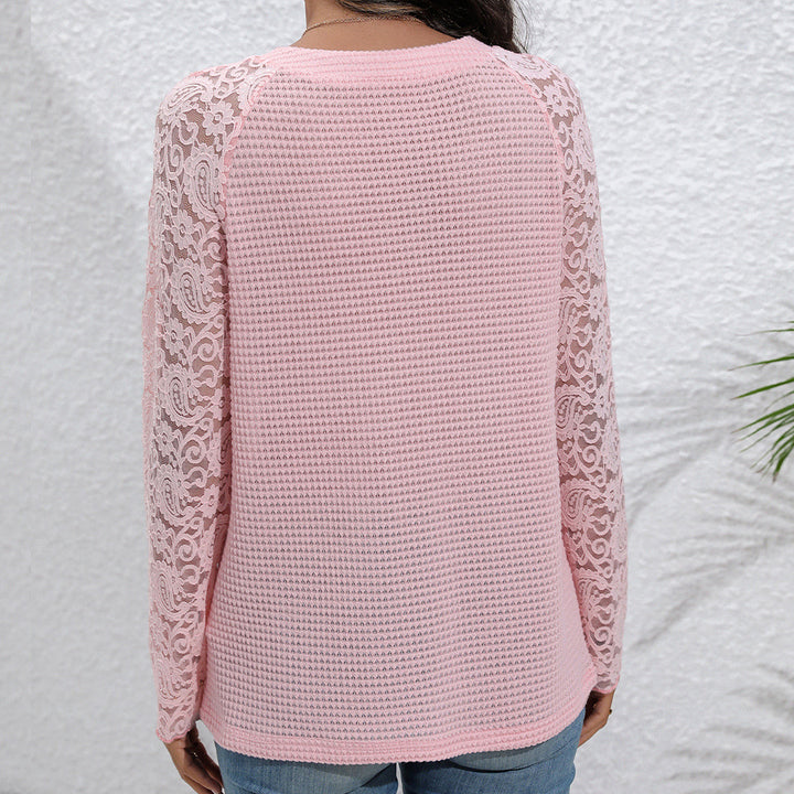 Long sleeve lace shirt for women with button details and textured front Lune London