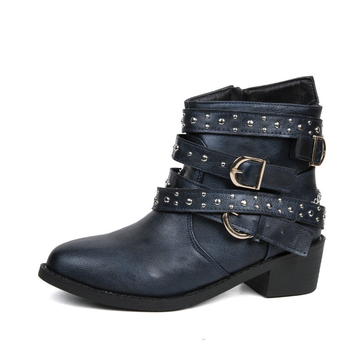 Ankle boots for women with trendy buckles and decorative studs Lune London