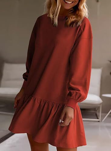 Women's Casual Sweatshirt Dress with Voluminous Sleeves and Ruffled Hem Lune London