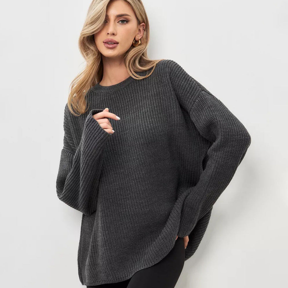 Pull en tricot surdimensionné décontracté pour femmes avec des poignets de manches ouverts et un léger motif côtelé Chic & Stil