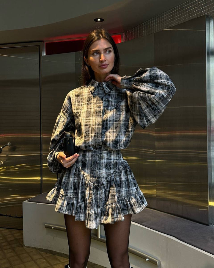 Lune London checkered shirt and skirt set for women