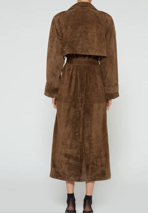 Long suede coat for women with adjustable belt and trendy collar Lune London