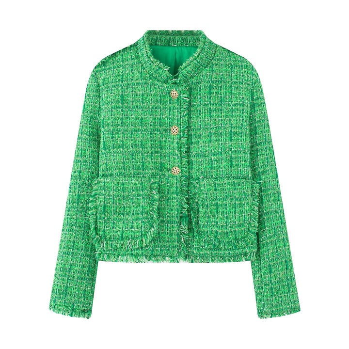 Elegant tweed jacket for women with fringes and luxurious buttons Lune London