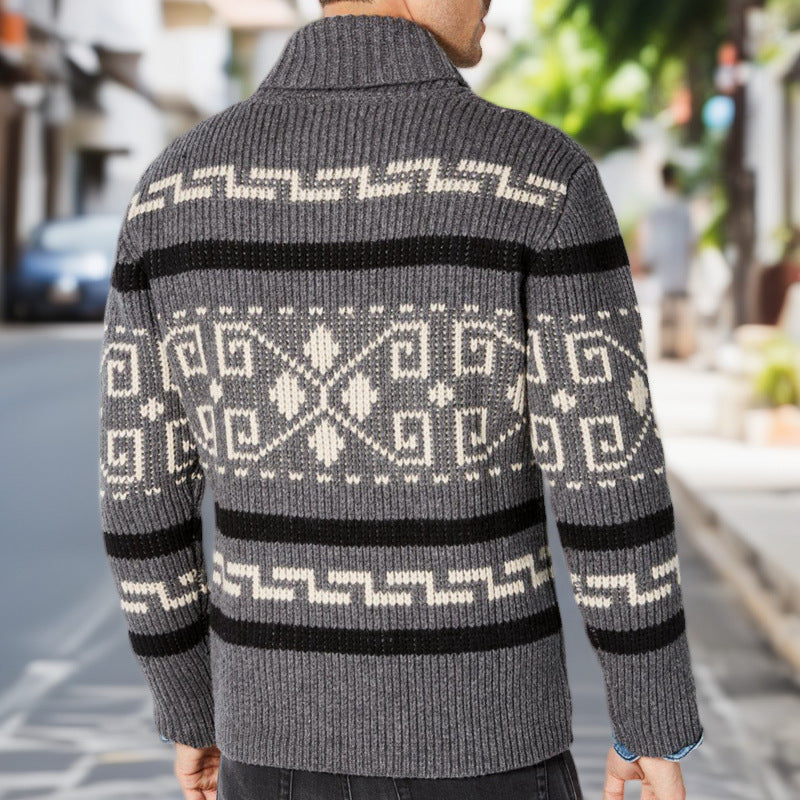 Men's knit jacket with artistic pattern and high collar Lune London