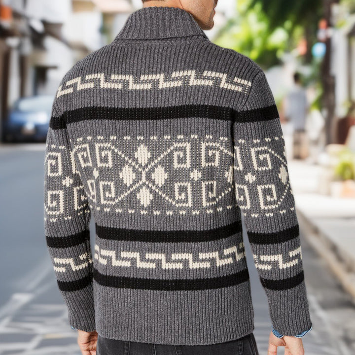 Men's knit jacket with artistic pattern and high collar Lune London