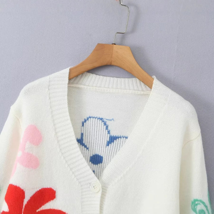 Cardigan tricoté confortable pour femmes avec motif floral coloré Chic & Stil