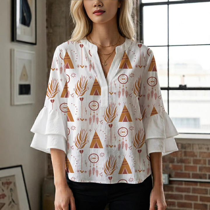 Women's blouse with voluminous ruffled sleeves and modern design Lune London