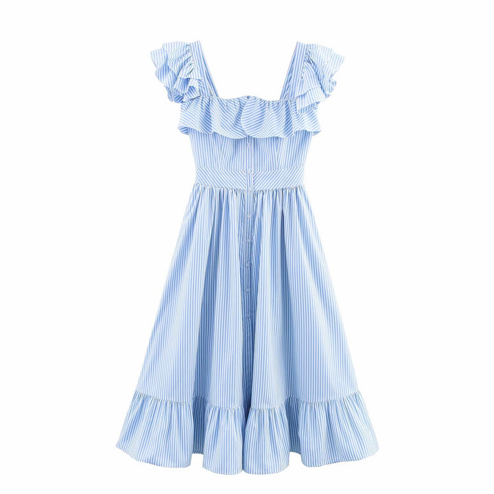 Maxi dress for women with voluminous ruffle design and button closure Lune London