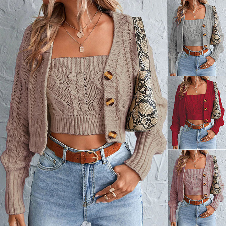 Casual knit set for women with open jacket and crop top Lune London