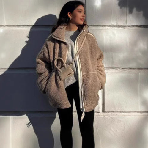 Fleece jacket for women with high collar and pockets Lune London