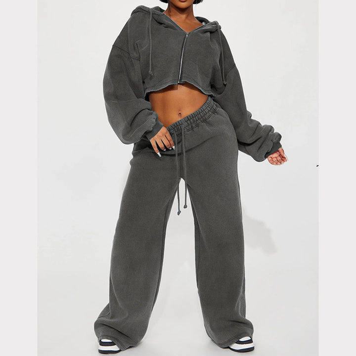Lune London women's cropped fleece hoodie set and wide pants