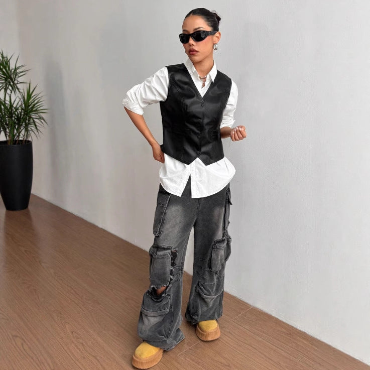 Elegant faux leather jacket for women with a fitted cut and practical pockets Lune London