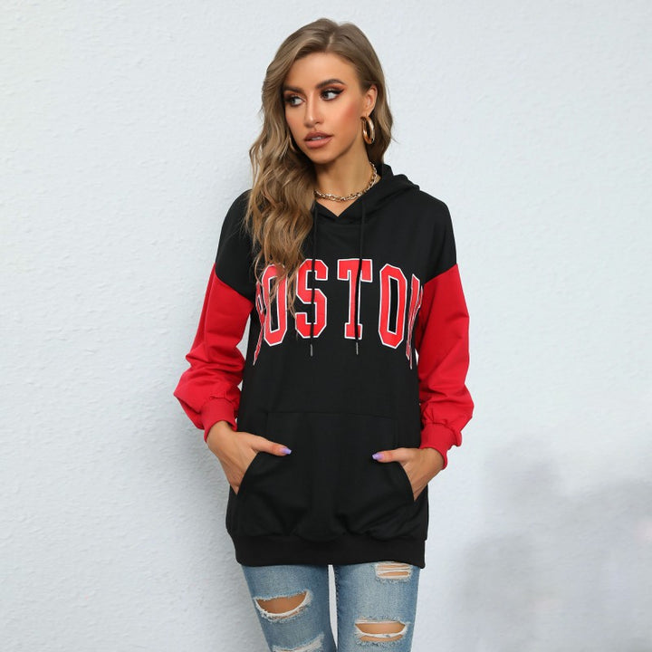 Trendy hoodie for women with casual text design and chic hood