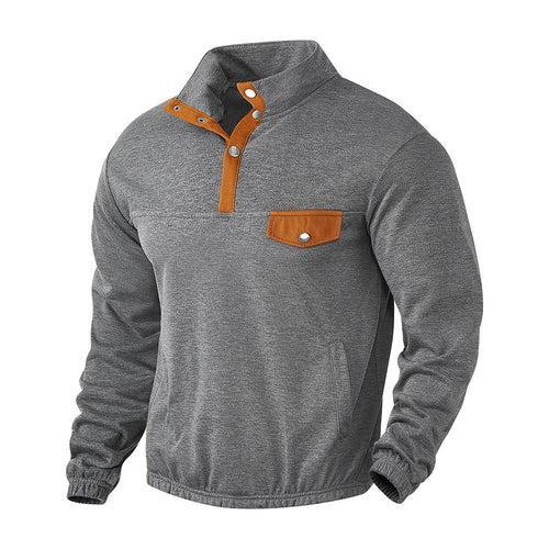 Men's fleece pullover with modern high collar and applied chest pocket Lune London