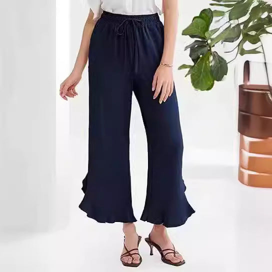 Leisure pants for women, loose fit with fluid hem and elastic waistband Lune London