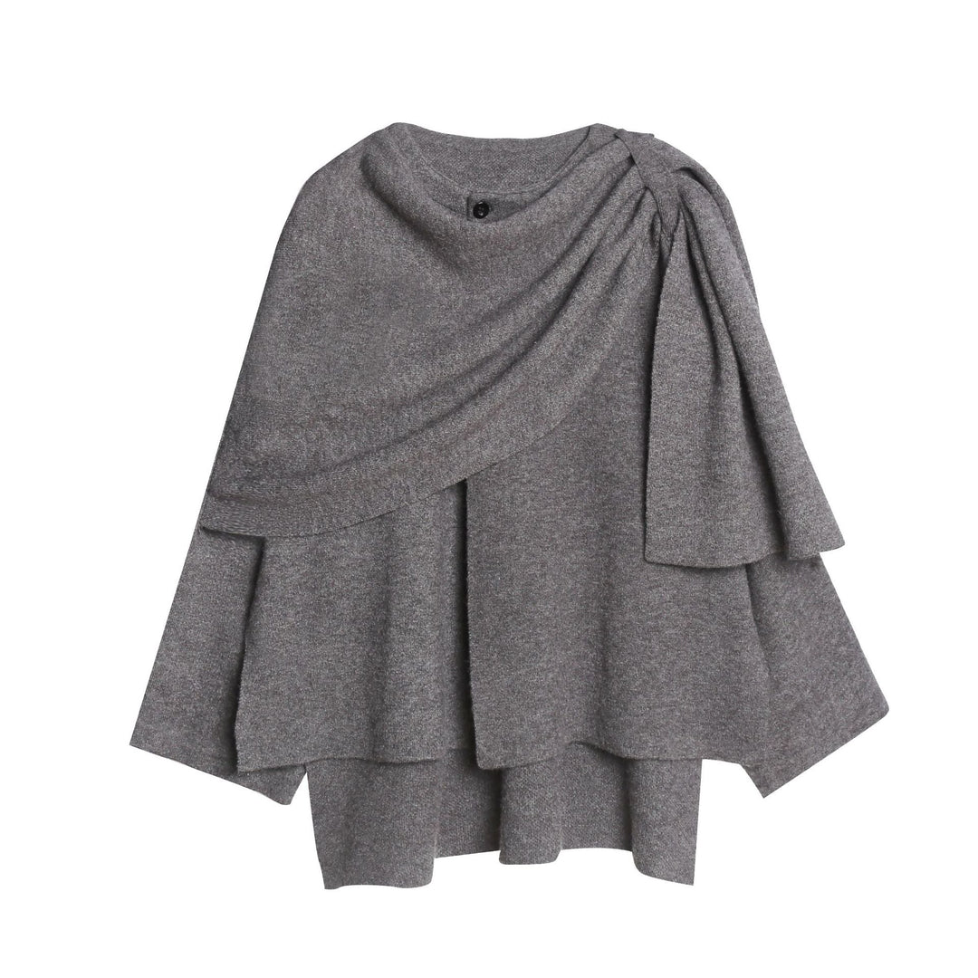 Women's Cozy Knit Poncho with Sophisticated Draping Lune London