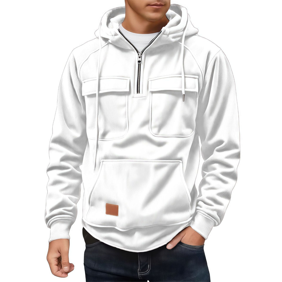 Fleece pullover for men with zip collar and practical pockets Lune London