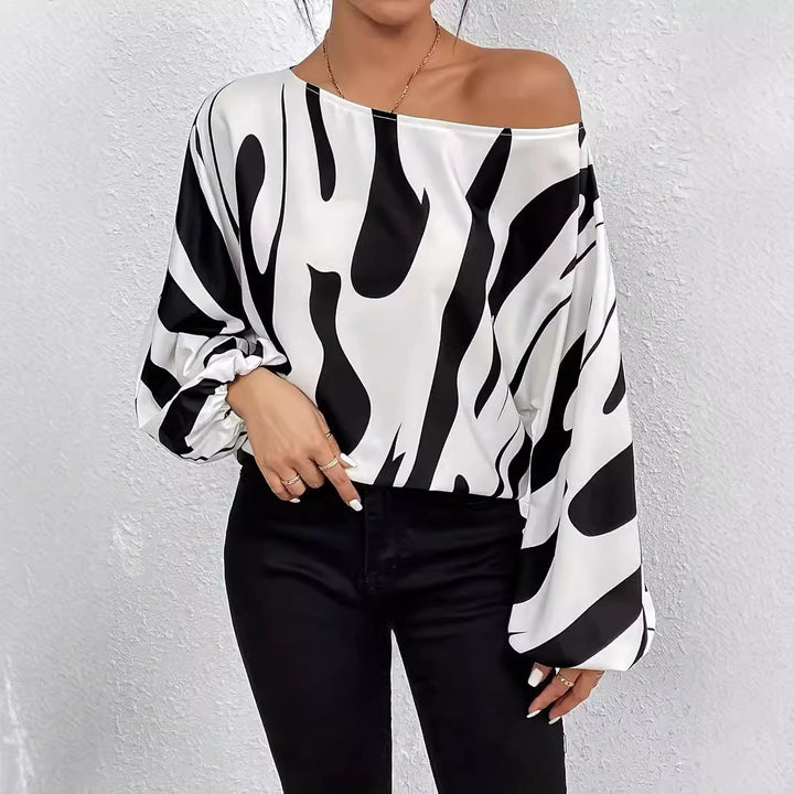 Women Oversized Blouse with asymmetrical cut and striped design Lune London