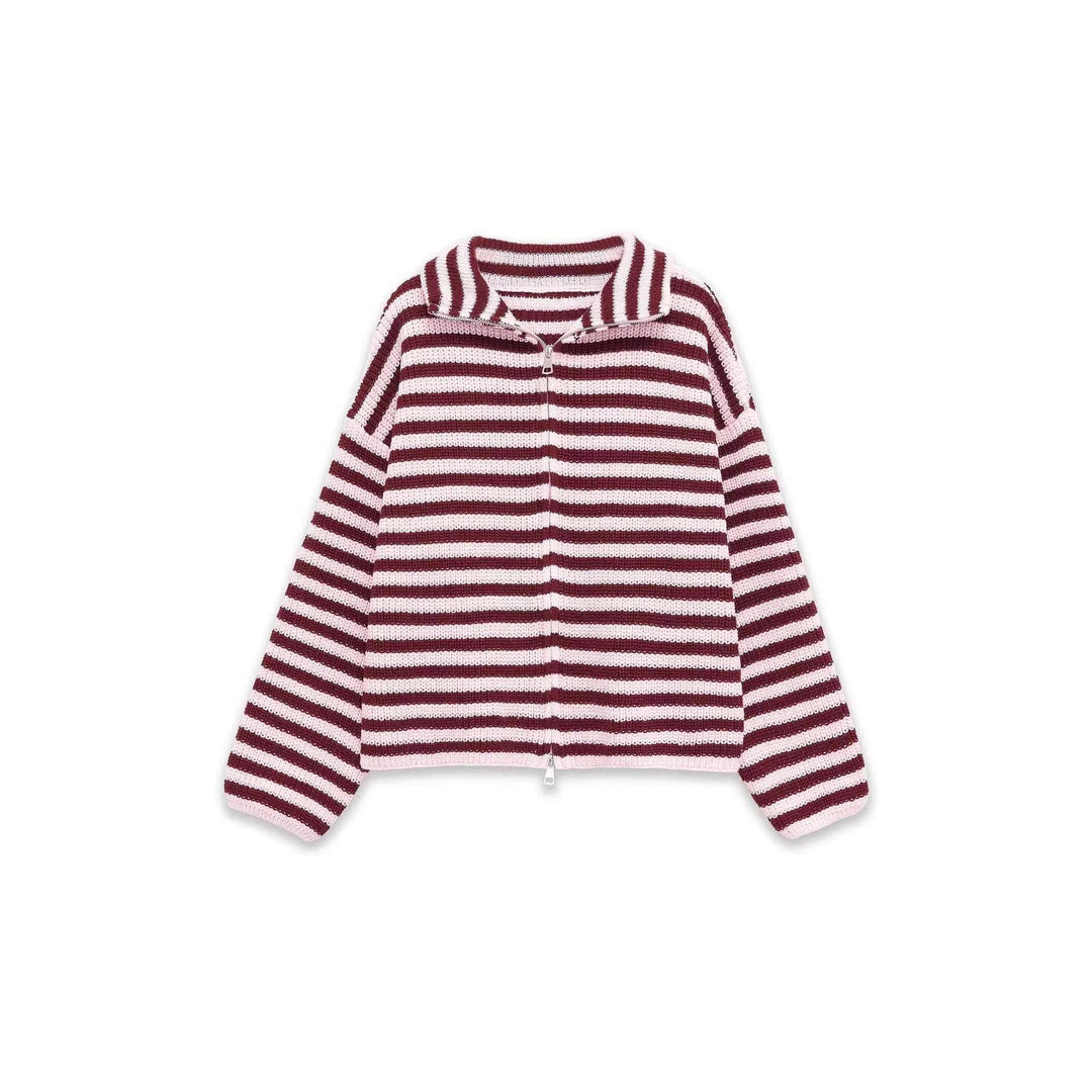 Cardigan rayé pour femmes avec capuche confortable et fermeture éclair Chic & Stil