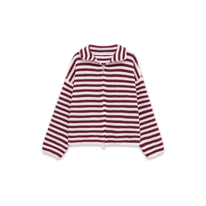 Cardigan rayé pour femmes avec capuche confortable et fermeture éclair Chic & Stil