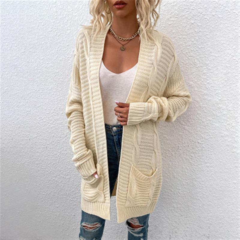Women Chunky Knit Cardigan with Deep Pockets and Open Front Lune London