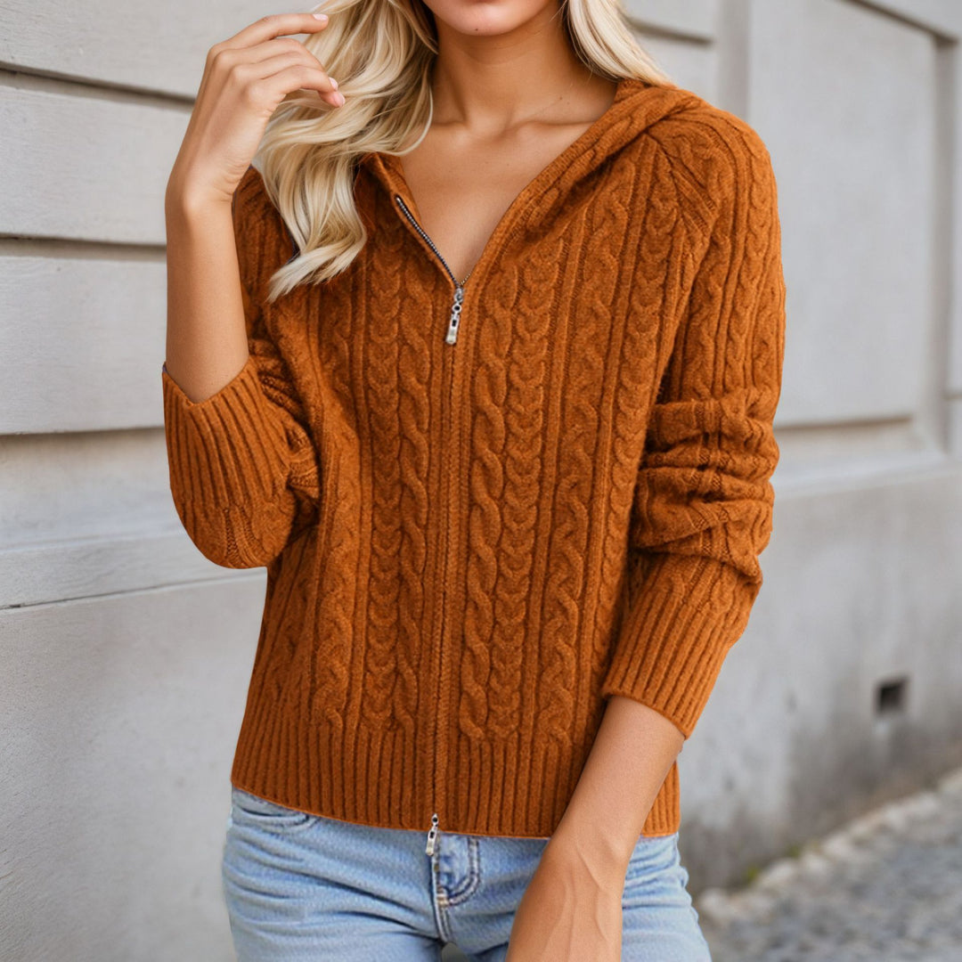 Cardigan for women with hood and detailed twisted knit structure Lune London
