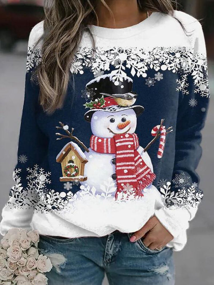 Sweatshirt pour femmes avec motif bonhomme de neige de Noël et manches longues Chic & Stil