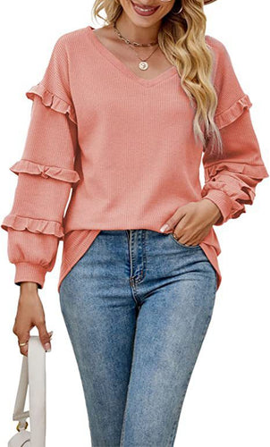 Women's ruffled sweater with V-neck Lune London