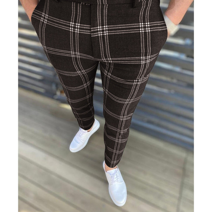 Elegant carrot pants for men with textured check pattern Lune London