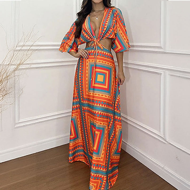 Robe maxi pour femmes avec des motifs élégants en vagues Chic & Stil