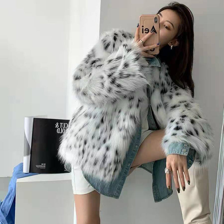 Ladies Trendy Faux Fur Jacket with Eye-Catching Pattern and Voluminous Fit Lune London
