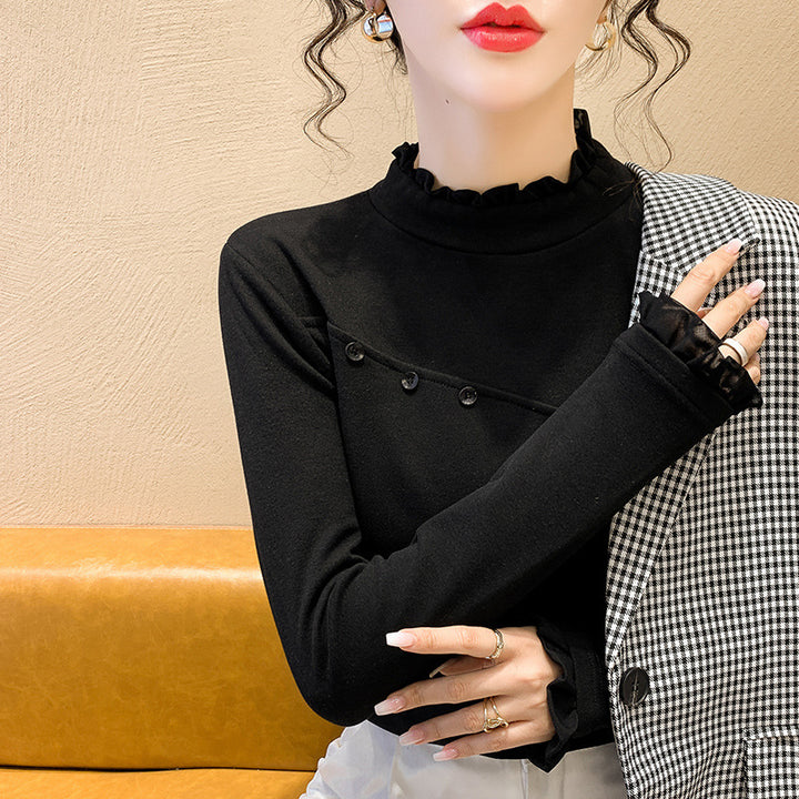 Women's long sleeve shirt with decorative button details and ruching Chic & Stil