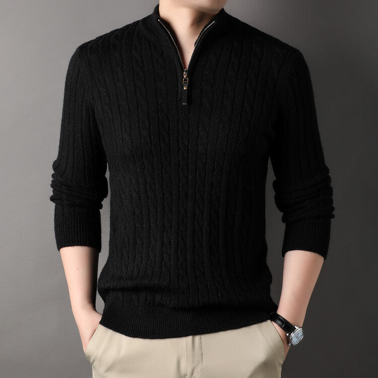 Men's sweater with zip and embossed cable pattern Lune London
