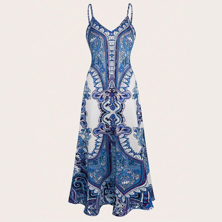 Ladies Elegant Long Max Dress with Delicate Pattern and Spaghetti Straps Lune London