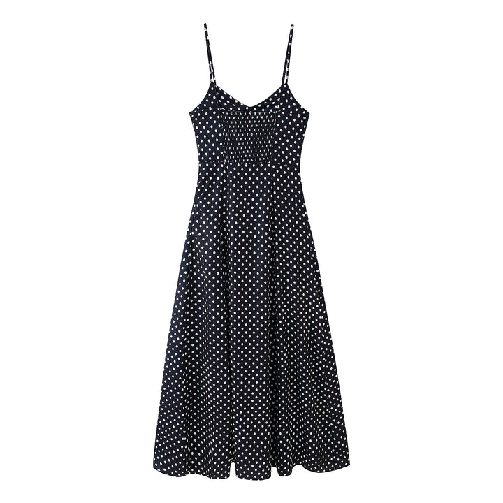 Midi dress for women with thin spaghetti straps and a playful polka dot design Lune London
