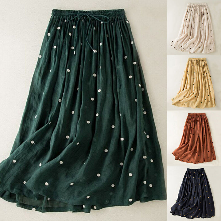 Ladies long and light skirt with elastic waistband and polka dot design Lune London
