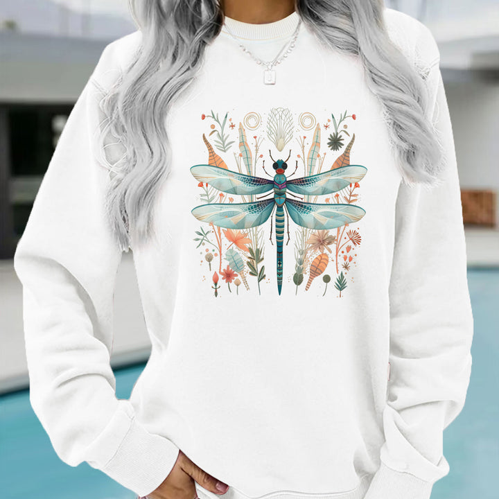 Sweat-shirt pour femmes avec impression de libellule unique et design botanique Chic & Stil