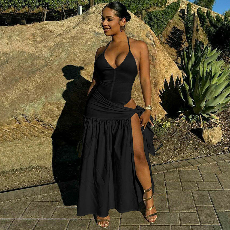 Ladies Elegant Beach Dress with Side Split and Deep V Neck Lune London