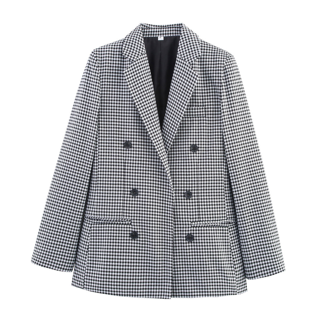 Checked blazer for women with double-breasted Lune London