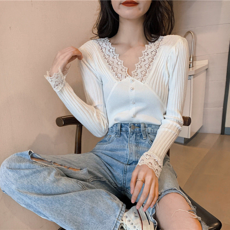 Pull femme à manches longues avec détails en dentelle Chic & Stil