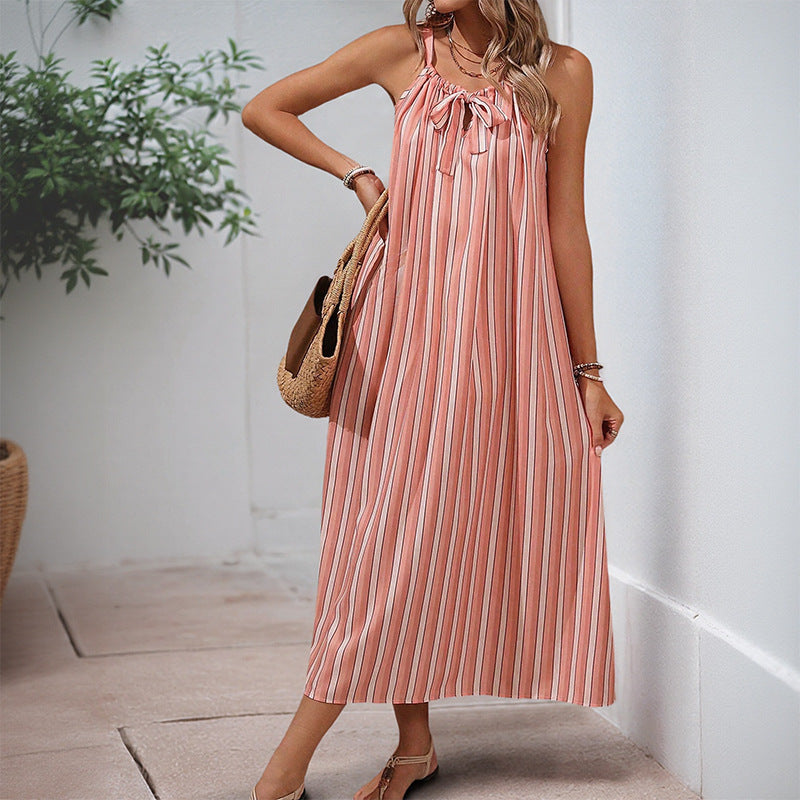 Lune London Women's Striped Maxi Summer Dress with Adjustable Drawstring