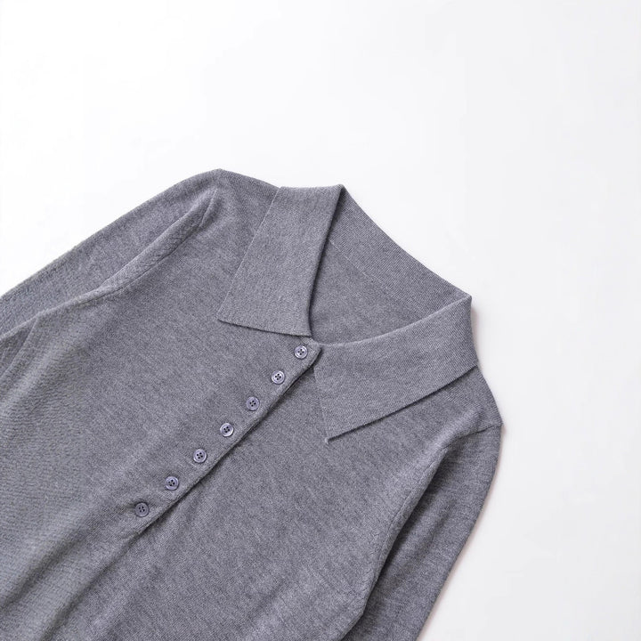 Women's long sleeve sweater with polo collar and button-up neckline Lune London