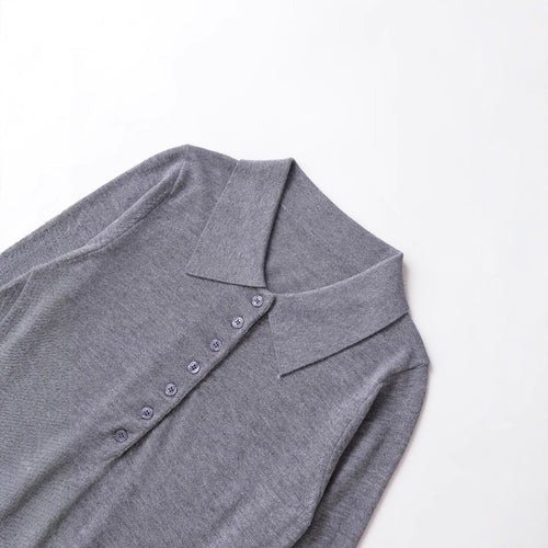 Women's long sleeve sweater with polo collar and button-up neckline Lune London