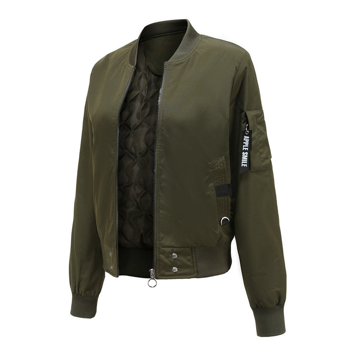 Trendy women's bomber jacket with practical pockets and chic side inserts