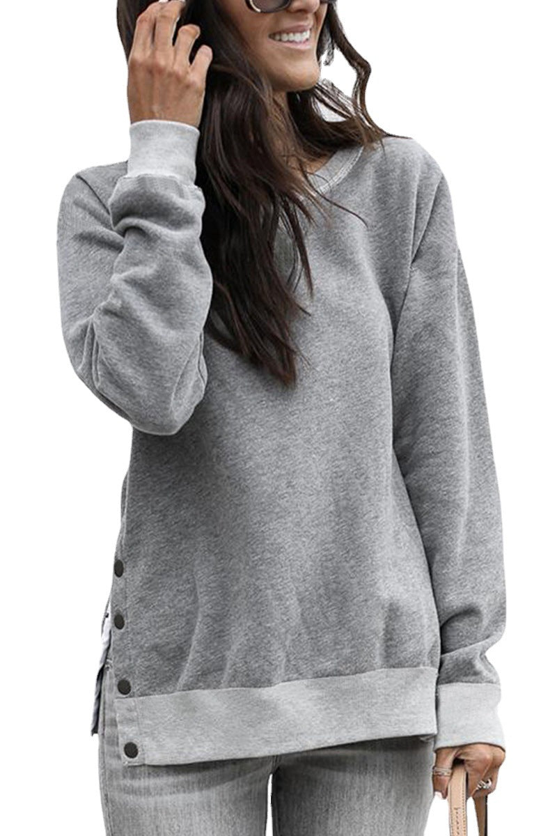 Ladies Comfortable Sweatshirt with Button Details and Side Slits Lune London