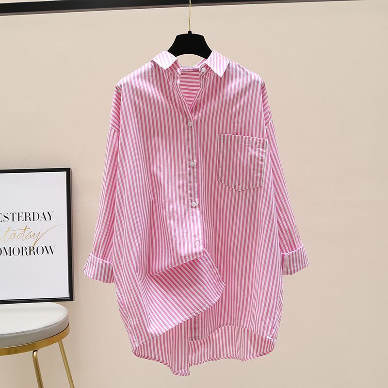 Women Striped Oversized Shirt with Longer Back and Practical Chest Pocket Lune London