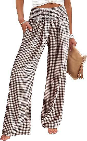 Loose plaid pants for women with elastic waistband and pockets Lune London